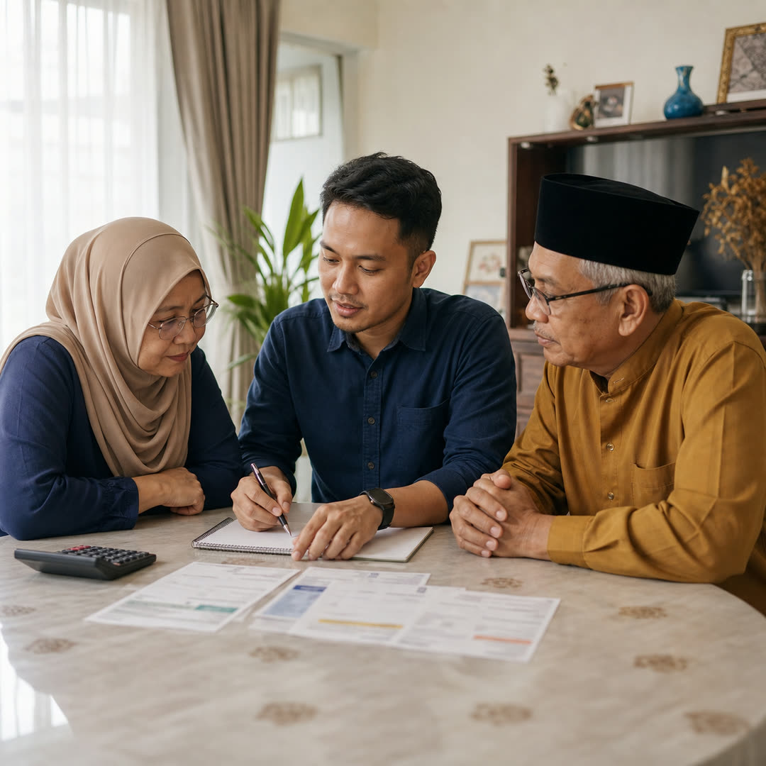 Keluarga Malaysia berbincang tentang bajet sebelum membuat pinjaman
